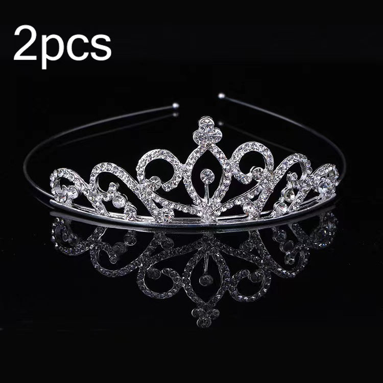 2pcs Little Girl Crown Hair Band Alloy Hair Ornaments Rhinestone Headdress