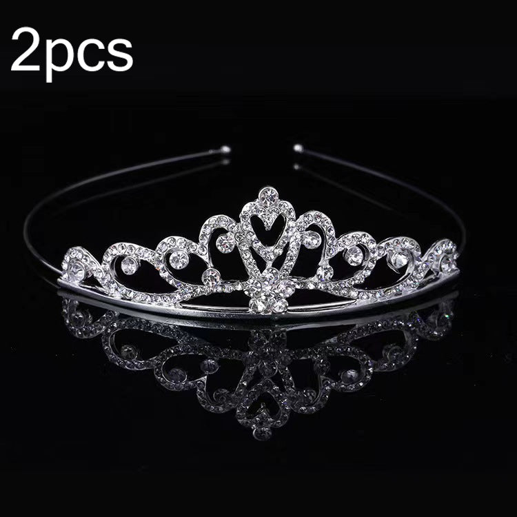 2pcs Little Girl Crown Hair Band Alloy Hair Ornaments Rhinestone Headdress