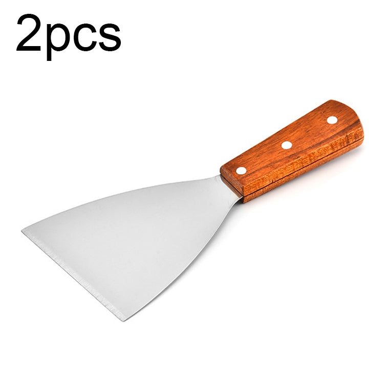 2pcs Stainless Steel Pizza and Steak Shovel Wooden Handle Slanted Shovel Kitchen Tool
