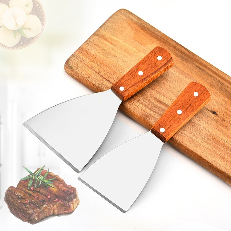 2pcs Stainless Steel Pizza and Steak Shovel Wooden Handle Slanted Shovel Kitchen Tool