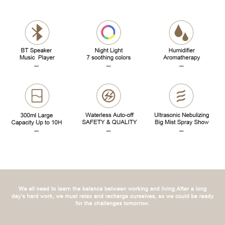 300ml Bluetooth Clock Aromatherapy Humidifier with Seven-color Ambient Light,EU Plug