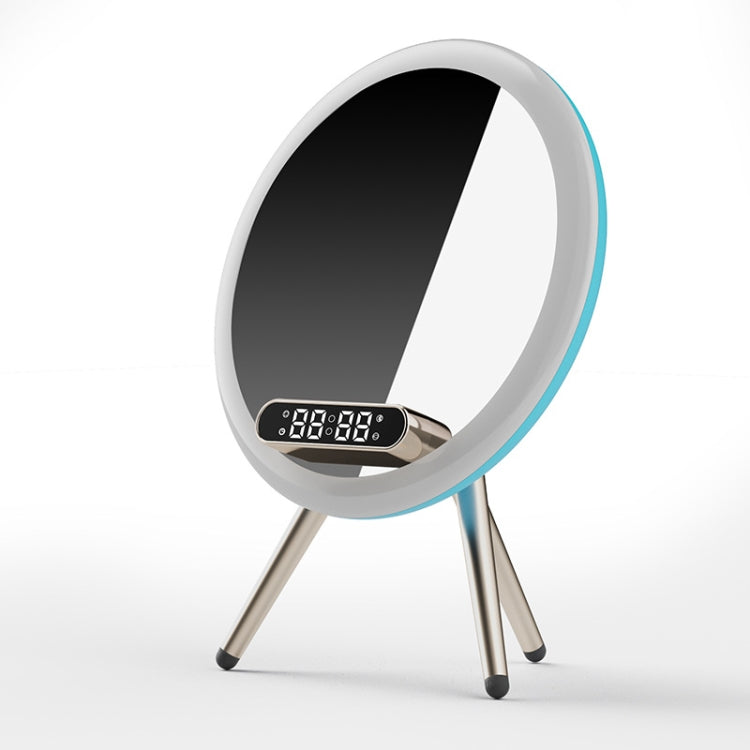 Q6 Smart Clock Display Bluetooth Speaker Fill Light Makeup Mirror with Wireless Charger