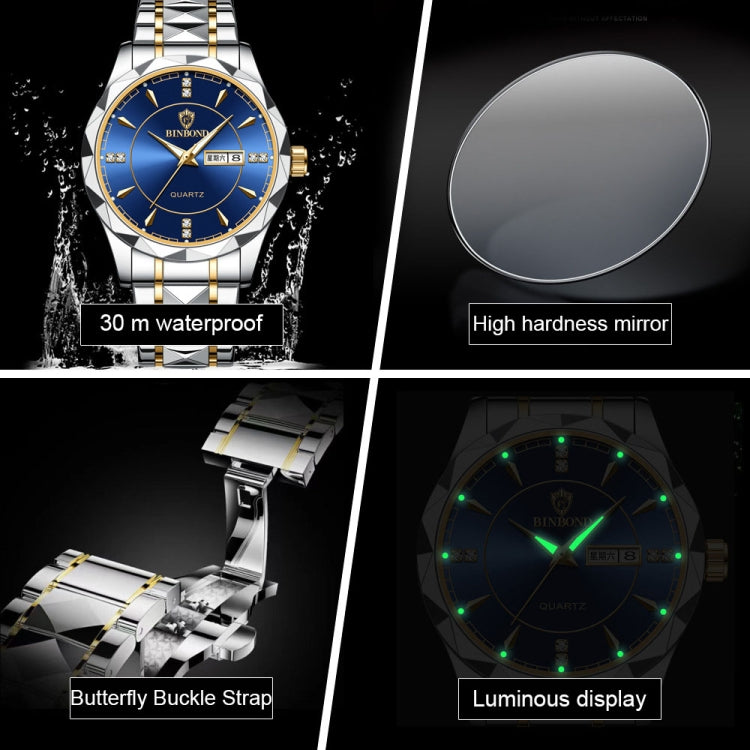 BINBONG B5552 Luminous Multifunctional Business Calendar Quartz Watch