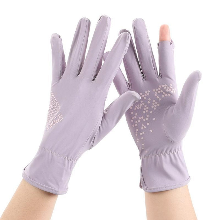 1pair Driving Sunscreen Anti-ultraviolet Thin Summer Ice Silk Dew Finger Non-slip Riding Gloves