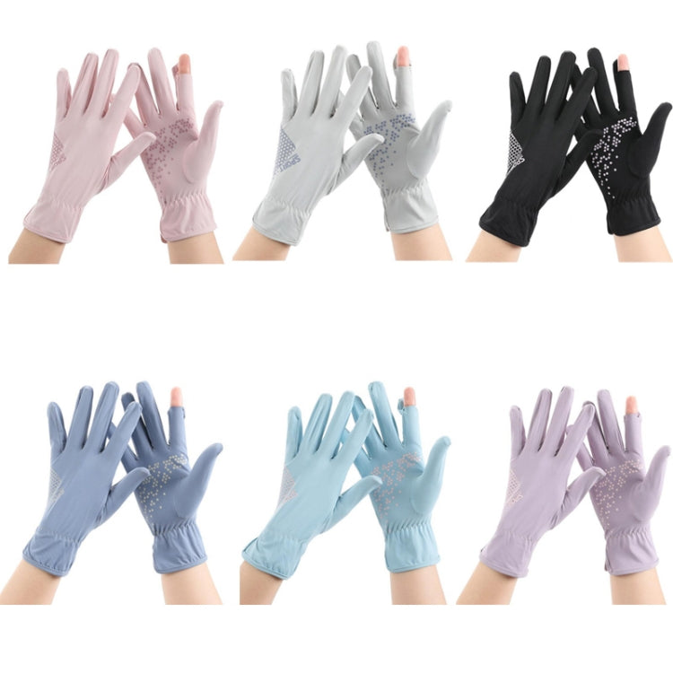 1pair Driving Sunscreen Anti-ultraviolet Thin Summer Ice Silk Dew Finger Non-slip Riding Gloves