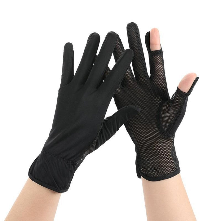 1pair Summer Sunscreen Breathable Thin Anti-ultraviolet Finger Fishing Ice Silk Gloves