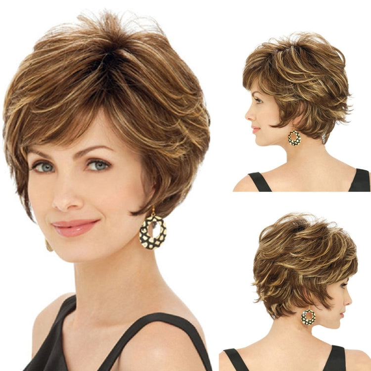WIG-330 Ladies Fluffy Short Curved Head Set Chemical Fiber Wig