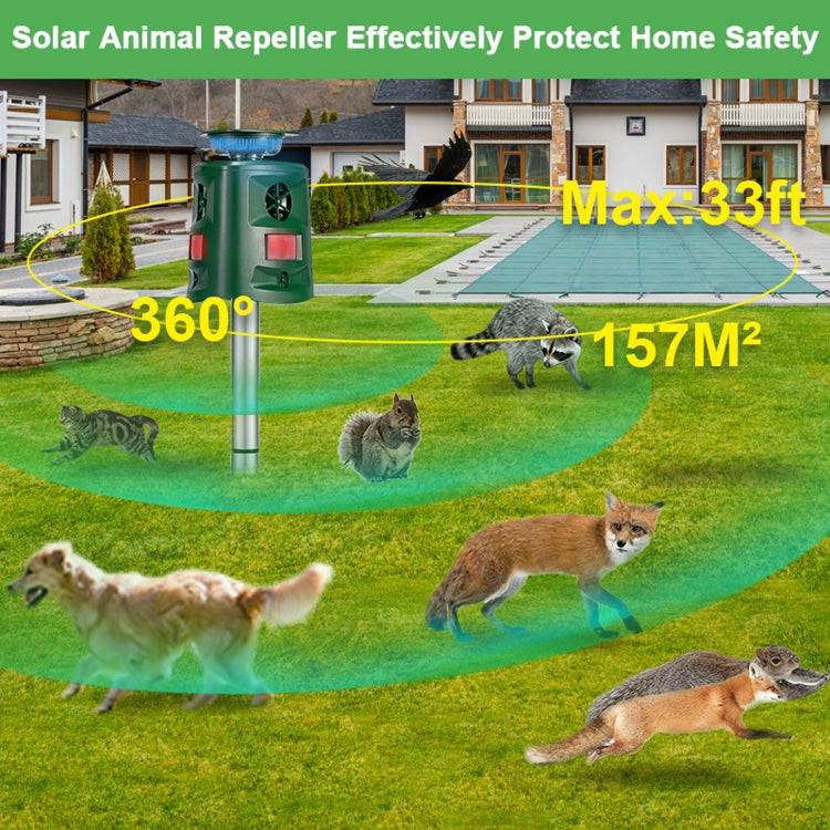 SK698 Solar Powered Animal Repeller 360 Degree Strobe Light Bird Repeller Ultrasonic Rat Repeller