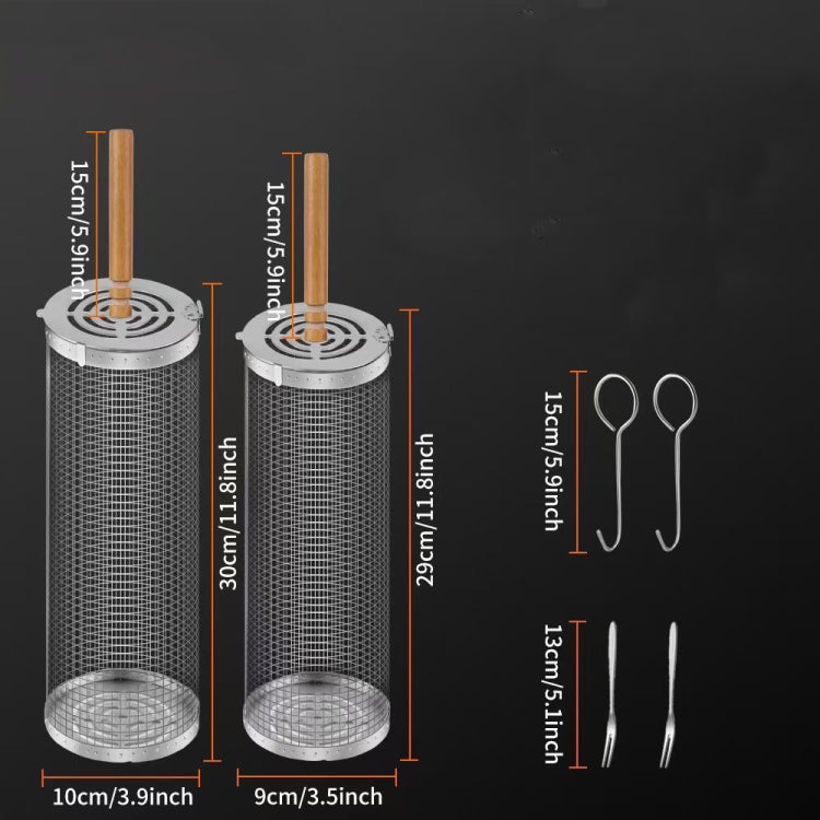 Upgrade Flip-top Lid BBQ Cage Stainless Steel Rolling Grilling Basket With Wooden Handle