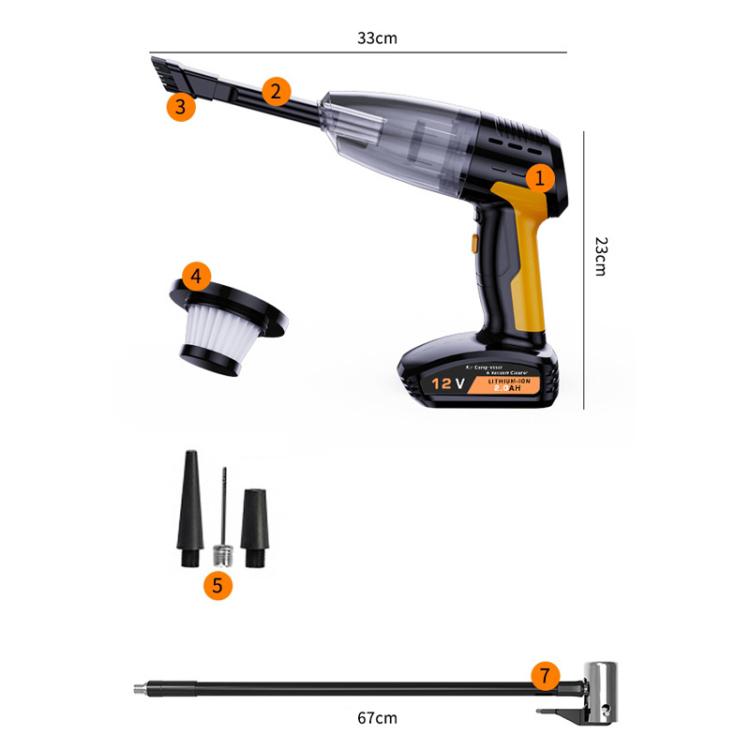 5 In 1 60W  Double Motor Car Vacuum Cleaner With Blowing Air Pump Pressure Measuring Lighting Function