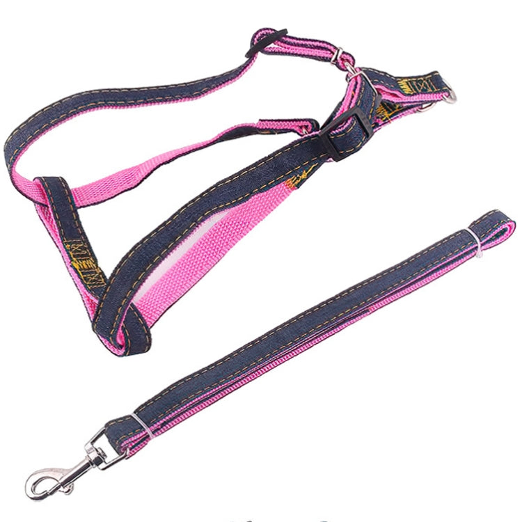 BG-Q1025 Leash+Chest Strap Thickened Strong Denim Pet Dog Leash Set