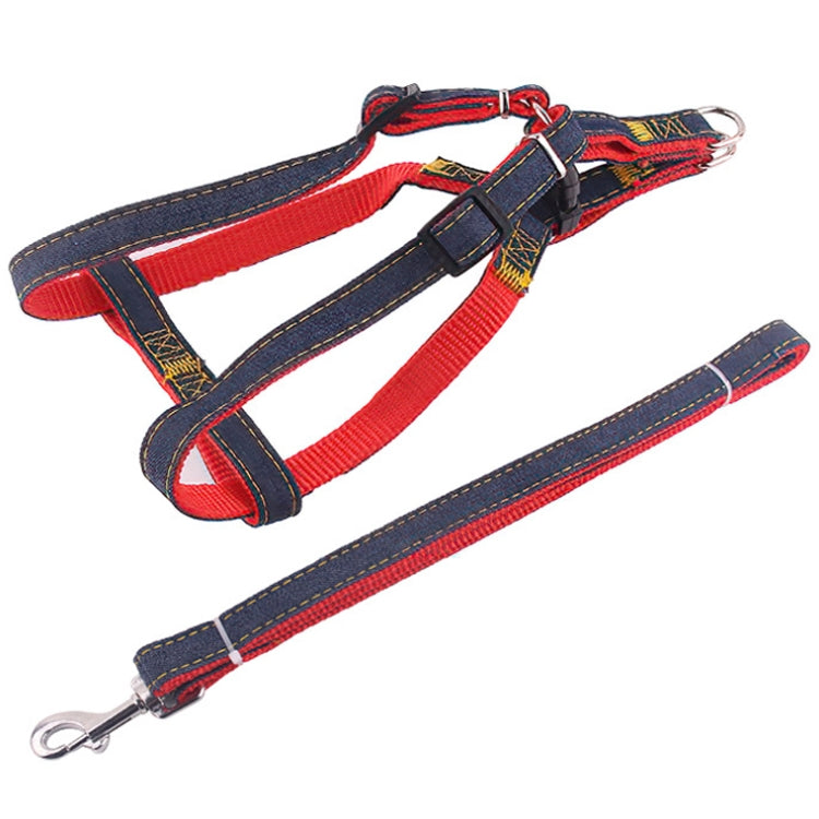 BG-Q1025 Leash+Chest Strap Thickened Strong Denim Pet Dog Leash Set