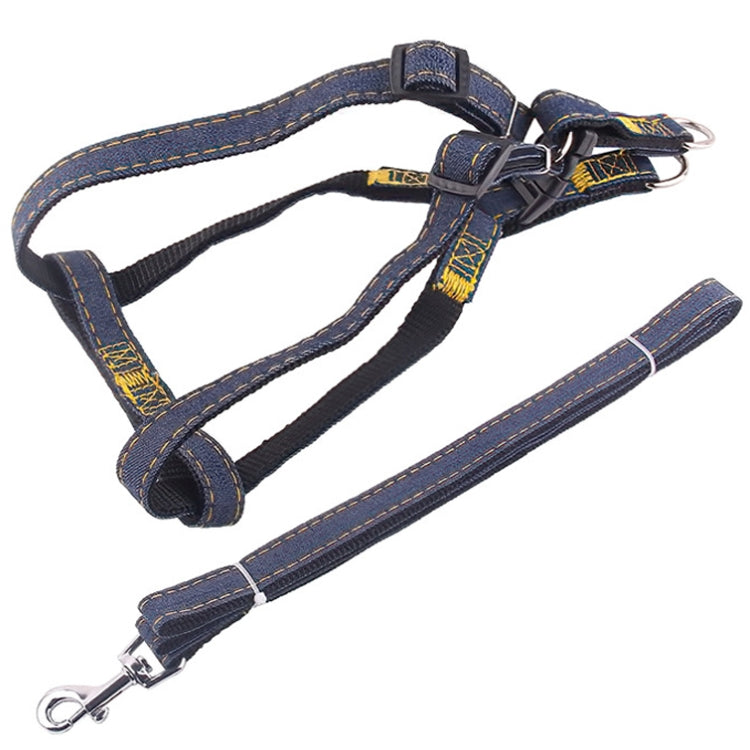 BG-Q1025 Leash+Chest Strap Thickened Strong Denim Pet Dog Leash Set