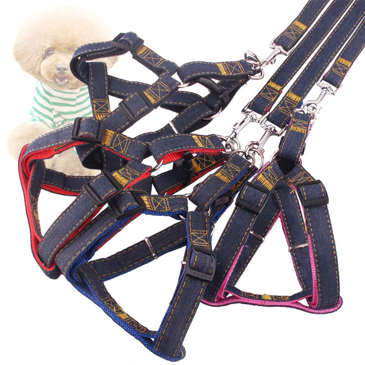 BG-Q1025 Leash+Chest Strap Thickened Strong Denim Pet Dog Leash Set