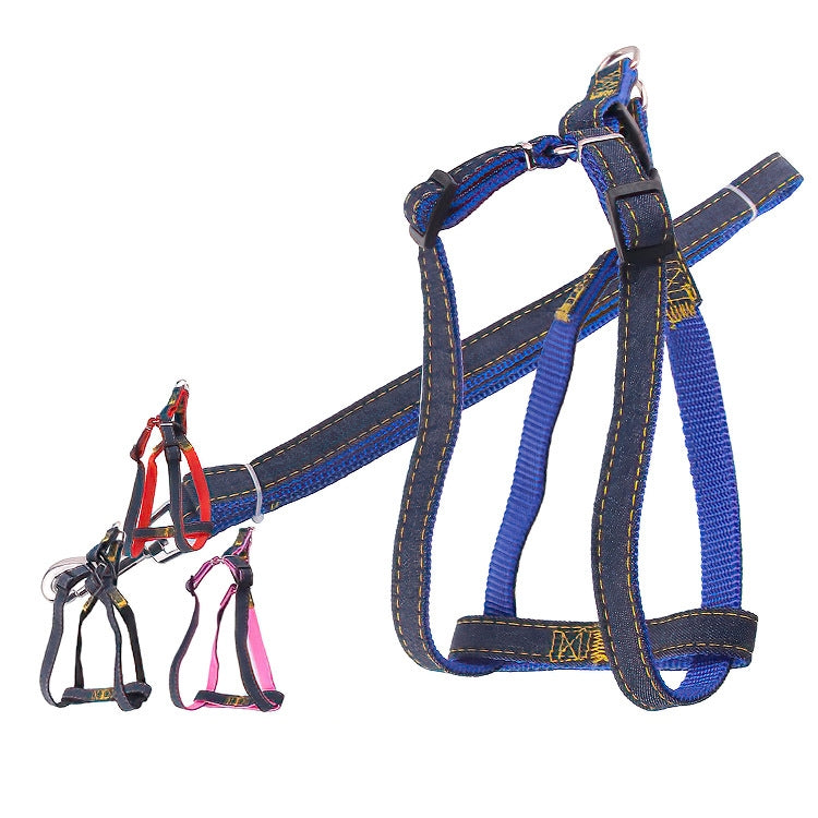 BG-Q1025 Leash+Chest Strap Thickened Strong Denim Pet Dog Leash Set