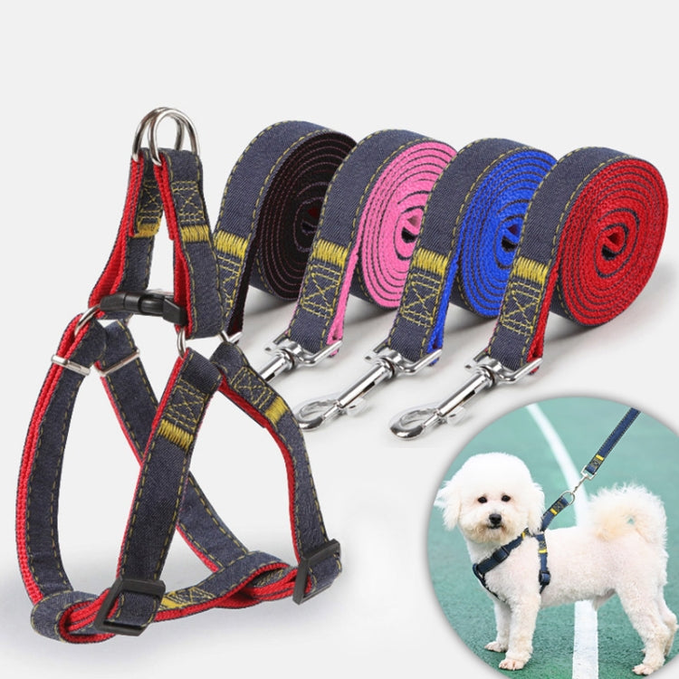 BG-Q1025 Leash+Chest Strap Thickened Strong Denim Pet Dog Leash Set