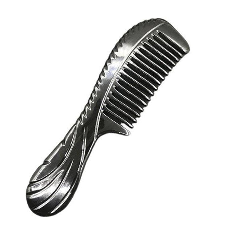 Black Flower Horn Carved Round Handle Comb, Color Random Delivery