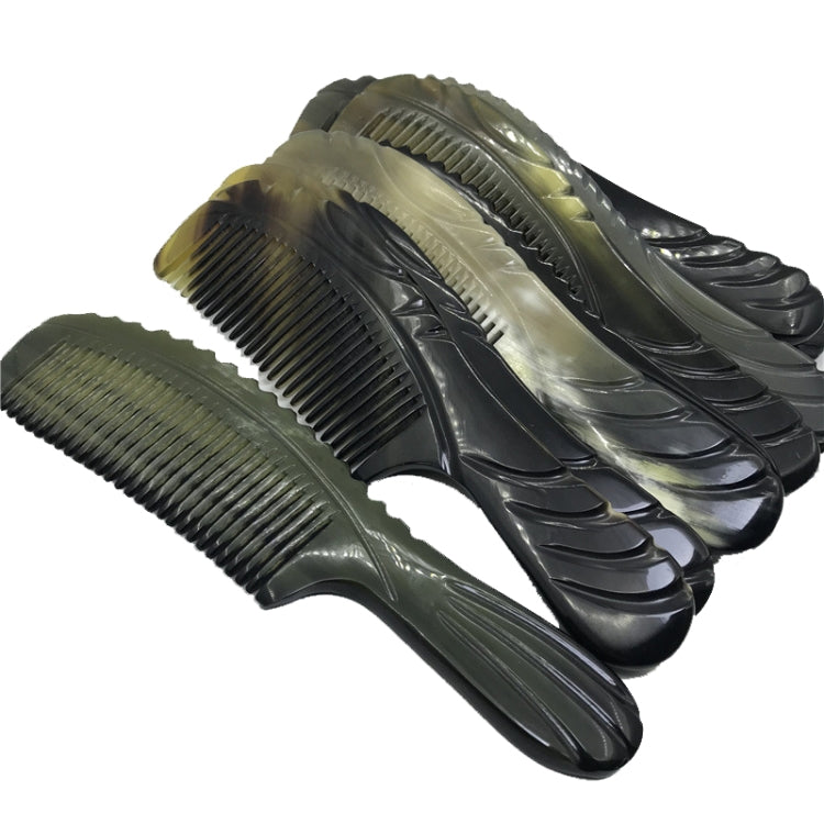 Black Flower Horn Carved Round Handle Comb, Color Random Delivery