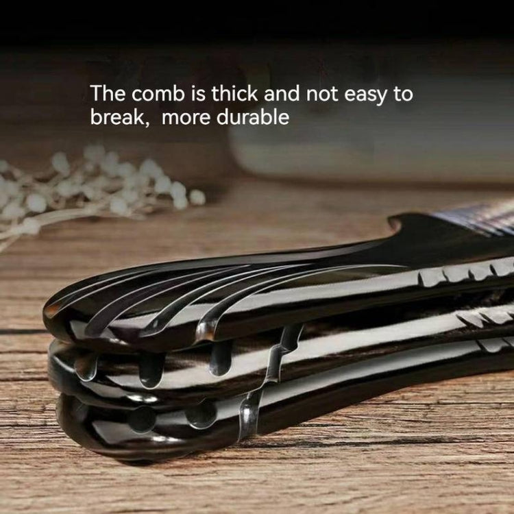 Black Flower Horn Carved Round Handle Comb, Color Random Delivery