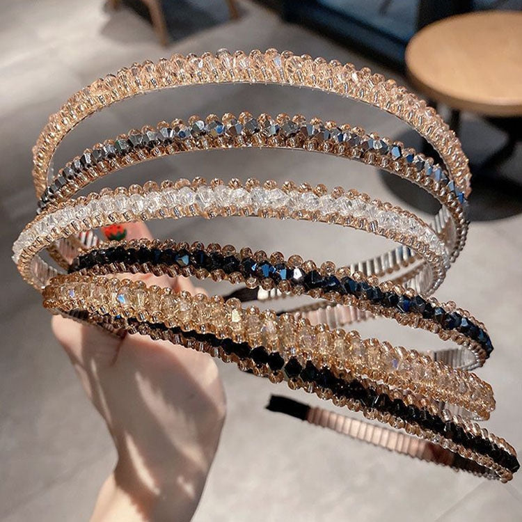 Gold Trim Crystal Hoops All-Match Hair Accessories Headband Non-Slip Crystal Headwear