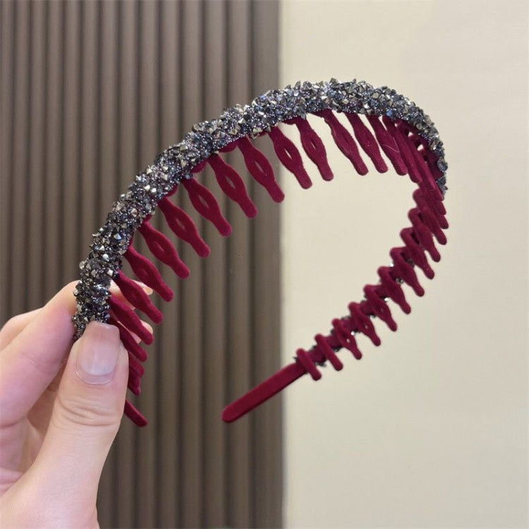 Acrylic Hair Accessories Flocking Cloth Rhinestone Wave Non-Slip Headband With Comb Teeth