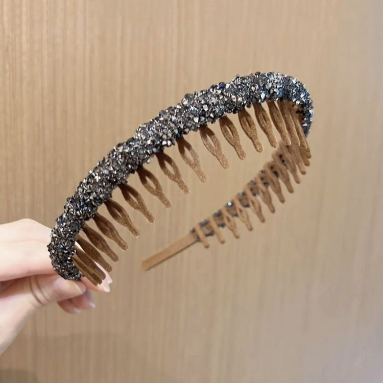 Acrylic Hair Accessories Flocking Cloth Rhinestone Wave Non-Slip Headband With Comb Teeth
