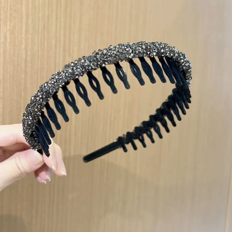 Acrylic Hair Accessories Flocking Cloth Rhinestone Wave Non-Slip Headband With Comb Teeth