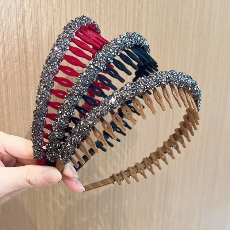 Acrylic Hair Accessories Flocking Cloth Rhinestone Wave Non-Slip Headband With Comb Teeth