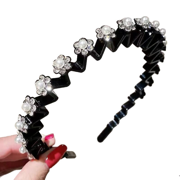 Pearl Rhinestone Wavy Headband Thin Edge Non-Slip Clip Headgear