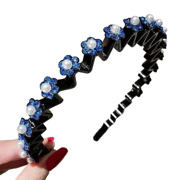 Pearl Rhinestone Wavy Headband Thin Edge Non-Slip Clip Headgear