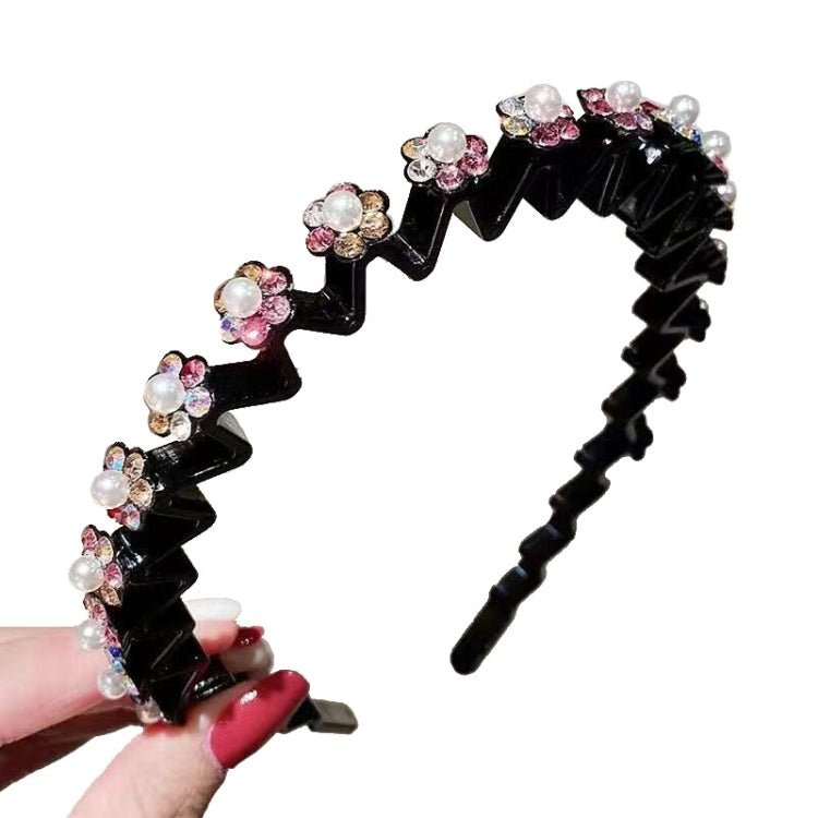 Pearl Rhinestone Wavy Headband Thin Edge Non-Slip Clip Headgear