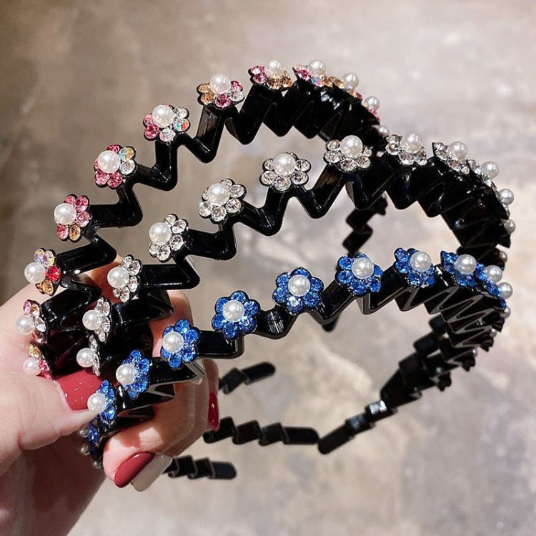 Pearl Rhinestone Wavy Headband Thin Edge Non-Slip Clip Headgear