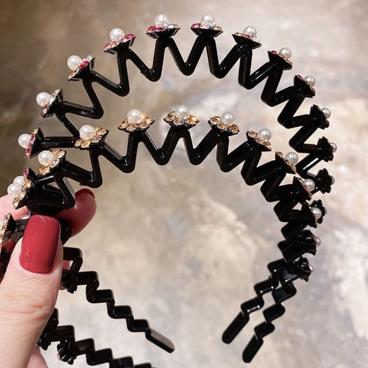 Pearl Rhinestone Wavy Headband Thin Edge Non-Slip Clip Headgear