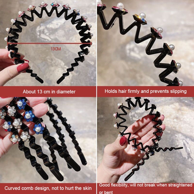 Pearl Rhinestone Wavy Headband Thin Edge Non-Slip Clip Headgear