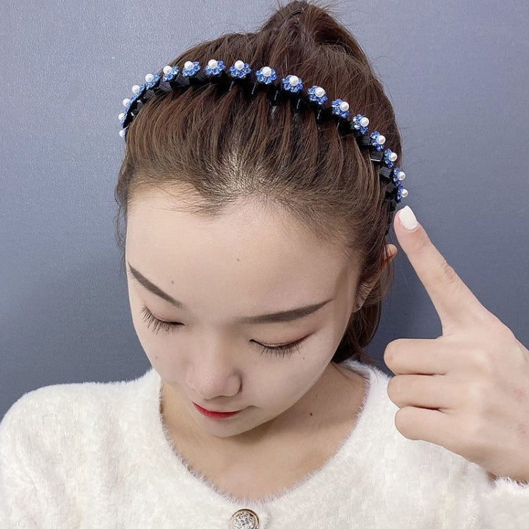 Pearl Rhinestone Wavy Headband Thin Edge Non-Slip Clip Headgear