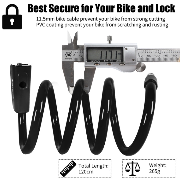WEST BIKING 1.2m Bicycle Lock PVC Steel Cable Anti-theft Waterproof Cycling Lock