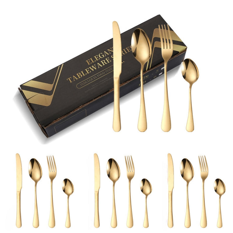 16pcs/set Carton Boxed Gold-Plated Stainless Steel Knife and Fork Set Western Cutlery
