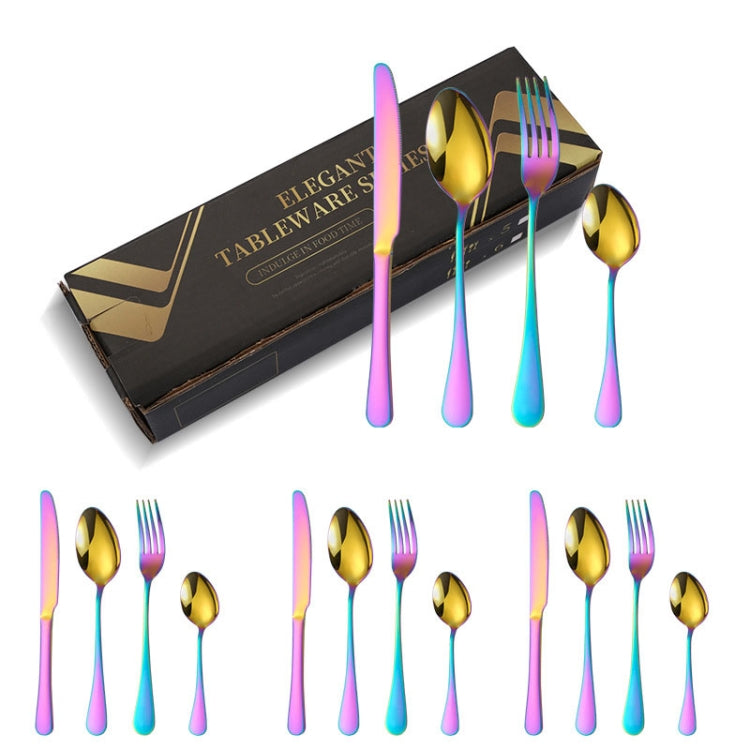 16pcs/set Carton Boxed Gold-Plated Stainless Steel Knife and Fork Set Western Cutlery