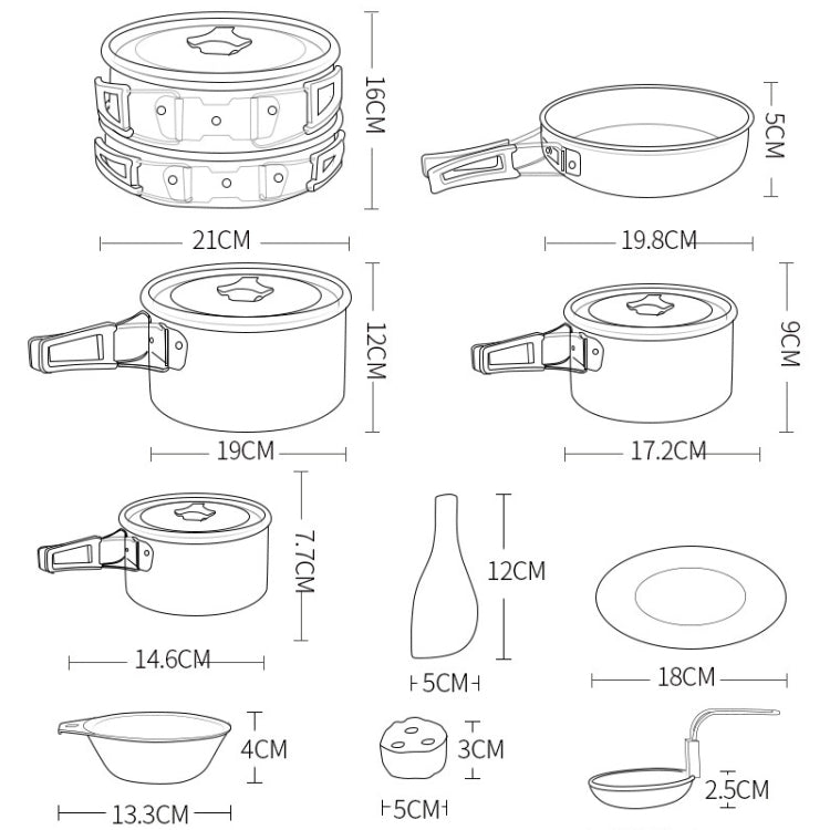 Hewolf HW-K1501 4-5 People Outdoor Aluminum Stove Portable Storage Camping Set