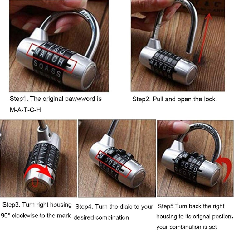 Medium 5-Digit Alphabet Wheel Combination Lock Closet Door Padlock