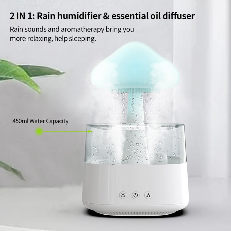 CH08 450ml Rain Humidifier Mushroom Cloud Colorful Night Lamp Aromatherapy Machine