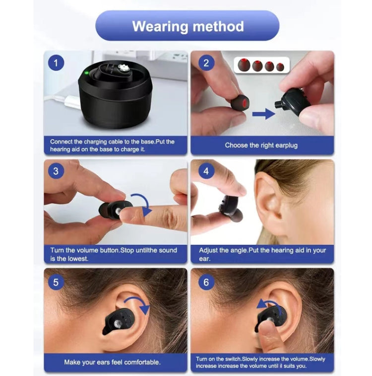 CIC Hearing Aids Rechargeable Invisible Wireless Hearing Aid Sound Amplifier