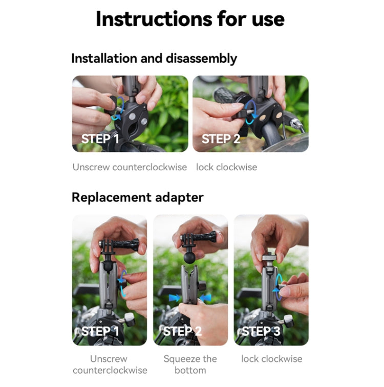 TELESIN  Aluminum Alloy Crab Claw Handlebar Tube Clamp For Sports Camera Mobile Phones
