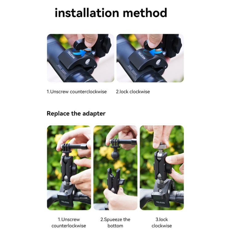 TELESIN Plastic Crab Claw Handlebar Tube Clamp For Sports Camera Mobile Phones