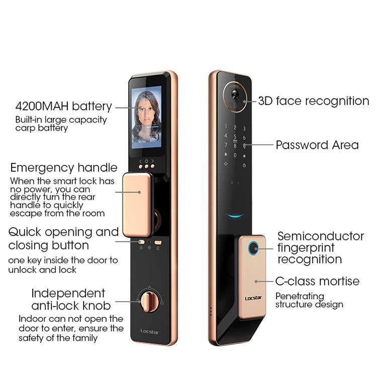 S61 Fully Automatic 3D Face Recognition Tuya Wifi Smart Fingerprint Lock Anti-theft Password Lock
