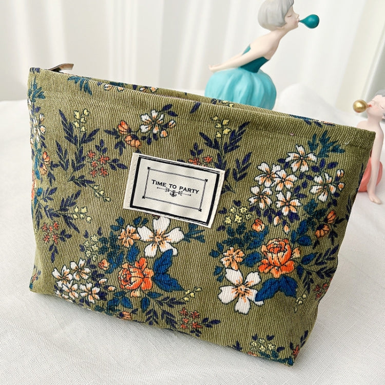 Vintage Corduroy Cosmetic Bag Flower Travel Portable Washing Bag