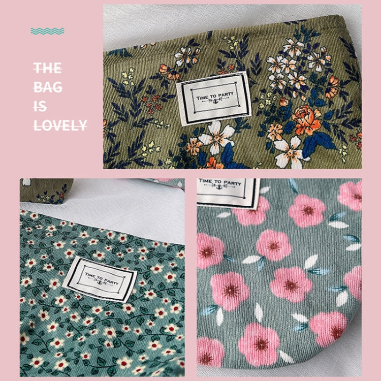 Vintage Corduroy Cosmetic Bag Flower Travel Portable Washing Bag
