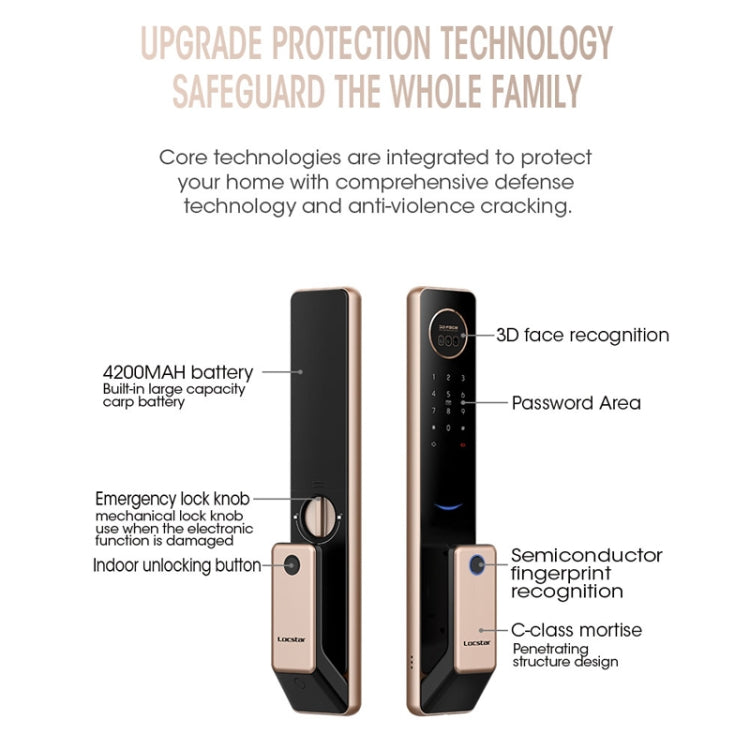 T100A  3D Face Recognition Fingerprint Code Card Digital Door Lock