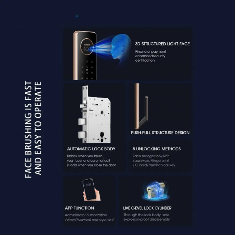 T100A  3D Face Recognition Fingerprint Code Card Digital Door Lock