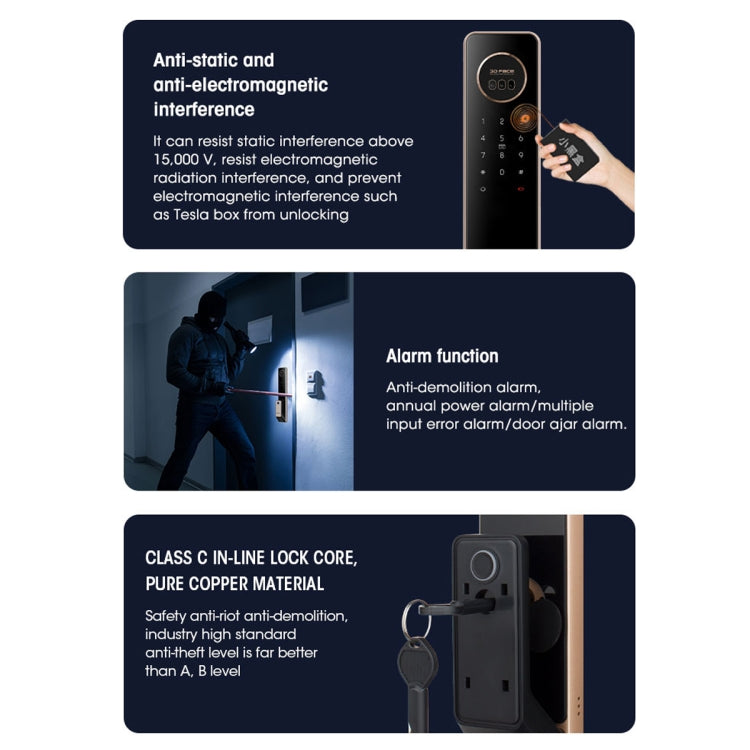 T100A  3D Face Recognition Fingerprint Code Card Digital Door Lock